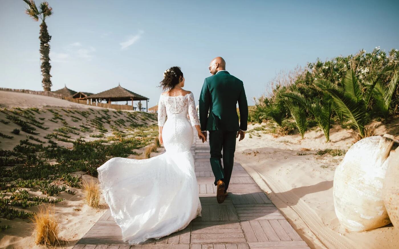 Couple sharing an intimate wedding moment